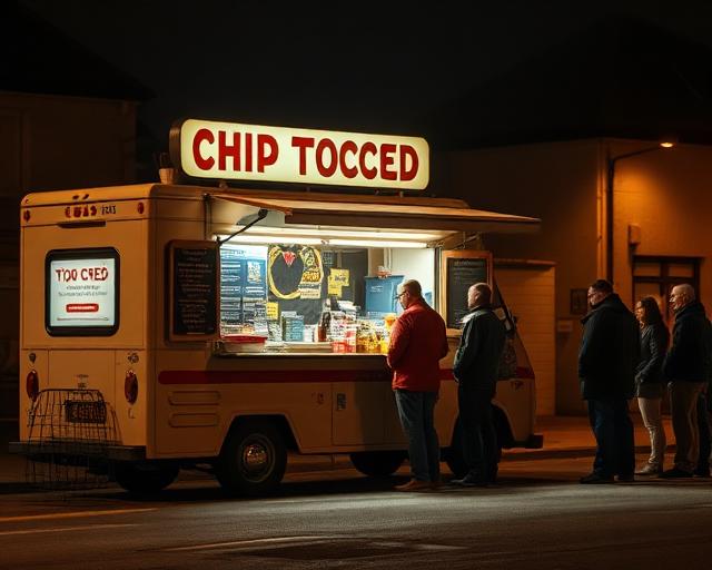 Chippy van serving customers at night